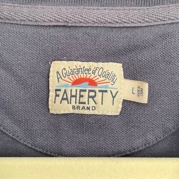 Faherty Straight Fit Cotton Short Sleeve Polo navy blue collared preppy academia - Picture 4 of 10